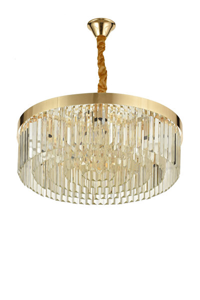 Avizemoda Desina 60 Cm'Lik Kristal Tabut Taşlı Salon Oturma Odası Lüks Avize - GOLD Kaplama