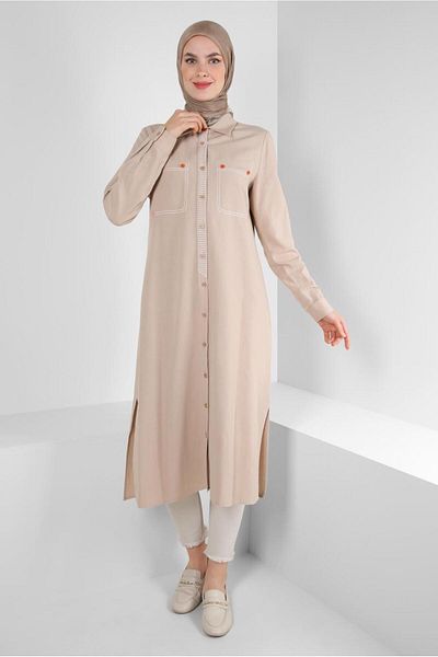 Alvina BUTTONED LINEN TUNIC WITH STITCH DETAIL 43606