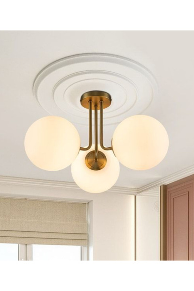 burenze Modern Tasarım Tavana Sıfır Emma Beyaz Glop Camlı Avize Salon Mutfak Oturma Odası Avize Eskitme Gold