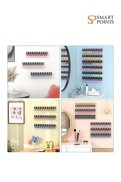 SMARTPOINTS Acrylic Wall Mounted Nail Polish Display Stand Display Rack Nail Polish Organiser Storage for Wall M