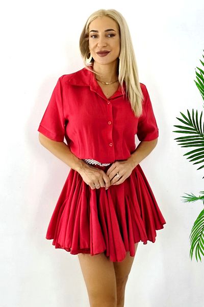 FashionForYou Peony Pearl Ruffled Dress, Babydoll And Belt Included, Red, Size S/m