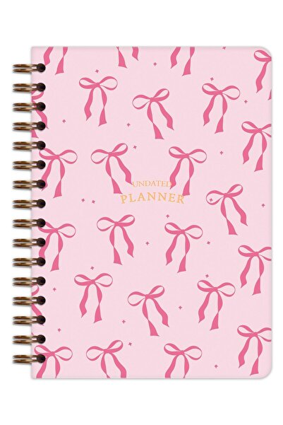 Matt Notebook A5 Spiralli Süresiz Planlayıcı Ajanda Motivasyon Sayfalı Pembe Fiyonk