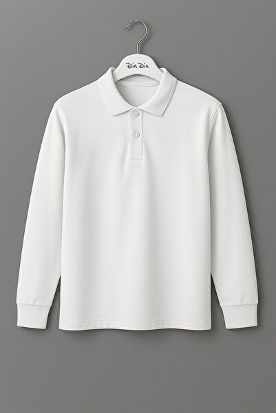 MODA Λευκό μπλουζάκι Unisex Polo με μακρυμάνικο λαιμό