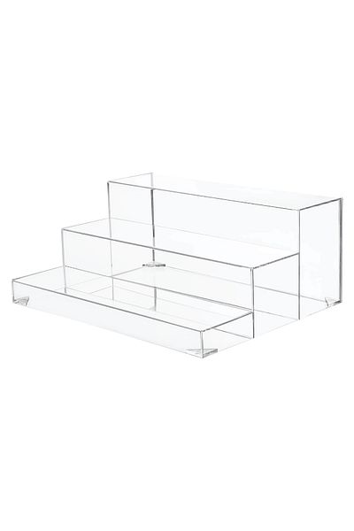 SMARTPOINTS 3-Tiers Assembled Back Bar Bottle Rack Display, Clear Acrylic Stand Riser 15x6x12 inches