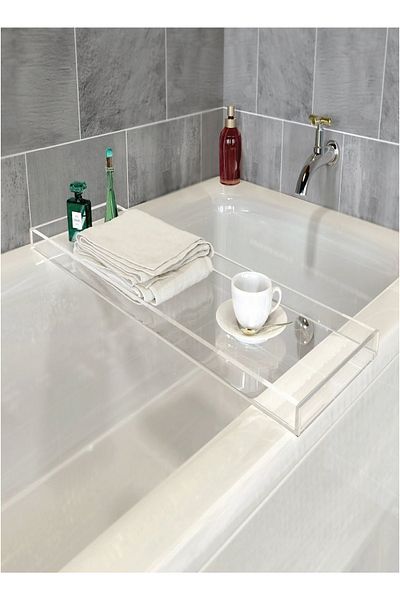 SMARTPOINTS Durable Clear Acrylic Towel Tray, Lucite Bathtub Caddy