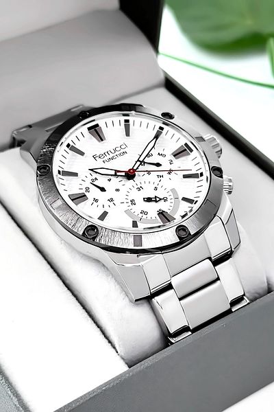 Ferrucci Function Men Wrist Watch Silver-White Steel Band 3Atm Water Resistant Sdfer093