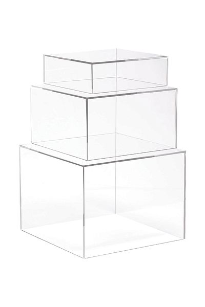 SMARTPOINTS Set of 3 Crystal Clear Acrylic Cube Display Nesting Risers with Hollow Bottoms, Transparent
