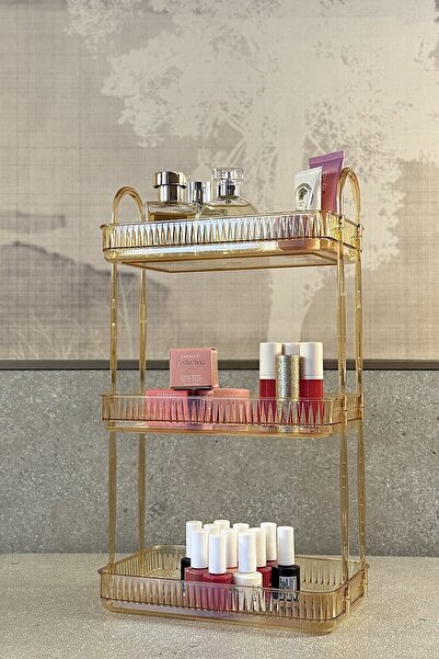 UNIQUE ME 3 Tier Makeup Organizer Cosmetic Accessory Organizer Bathroom Shelf Amber
