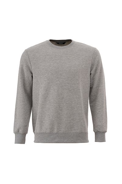 Elemge Ανδρικό φούτερ με 3 νήματα βαμβακερό γκρι Relax Fit Basic Crew Neck Απαλή αίσθηση