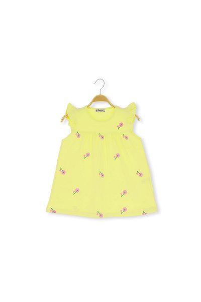 atabay Flower Printed 36/1 Compact Girl's Dress Yellow