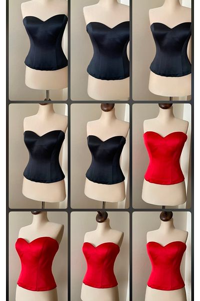 MODA Black Satin m Neck Corset with Drawstring -Ready Size