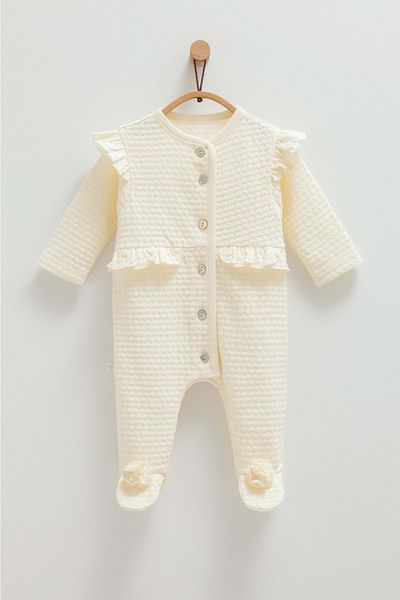 Caramell Beautiful Front Buttoned Jumpsuit Ecru