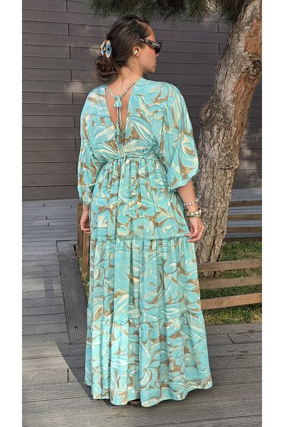 Park Moda Rochie din mătase indiană cu model lung cu decolteu în V