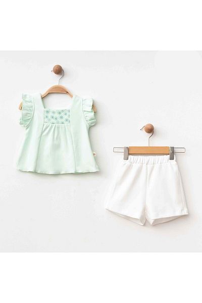 ESLENZA Firfir Bluz Shorts Set Mint Green