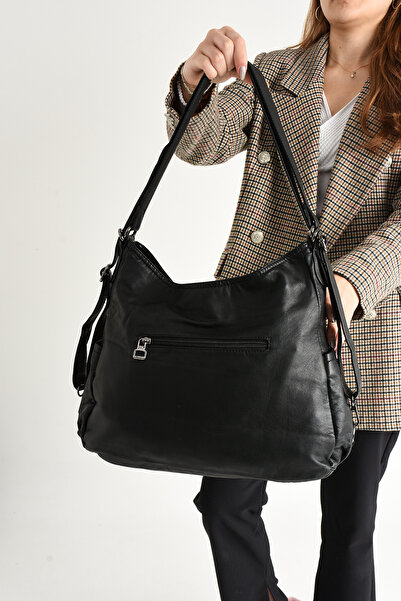 571 Collections Çanta Πλυμένο δέρμα τόσο για πλάτη όσο και για τσάντα ώμου Μαύρο (Μοντέλο: 571-9-10D)