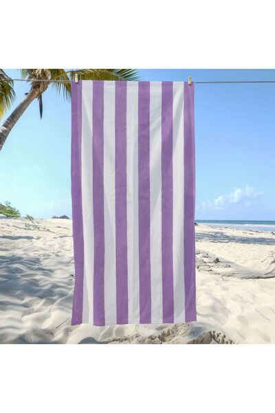 Piloji منشفة شاطئ مخططة باللون الأرجواني - منشفة شاطئ 75 × 150 سم