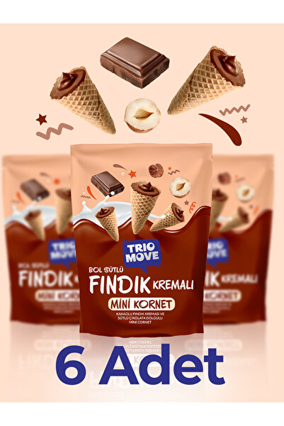 TrioMove Mini Kornet - Kakaolu Fındık Kremalı, Sütlü Çikolatalı (6 PAKET) Tri...