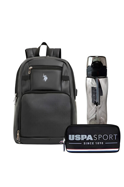 U.S. Polo Assn. Suni Deri Okul Evrak Sırt Çantası , Çift Gözlü Kalem Çantası ...