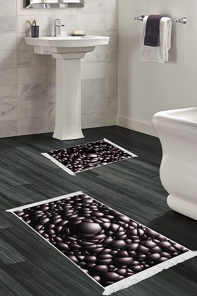 Alanur Home Αντιολισθητική βάση Djt Σετ τουαλέτας Star Cotton Fringe Geometric E5009 Μαύρο