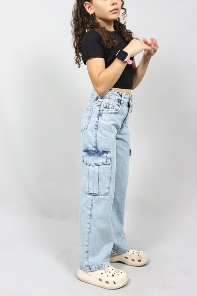 Ede Tekstil Girls Boys Jean Cargo Jeans Pants
