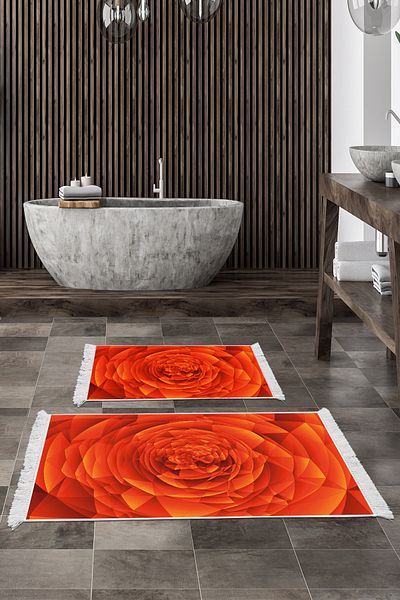 Alanur Home Αντιολισθητική βάση Djt Σετ τουαλέτας Star Leather Fringe Geometric E5011 Πορτοκαλί