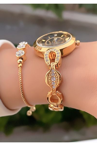 Fiesta Gold Yellow Women's Wristwatch and Bracelet Gift