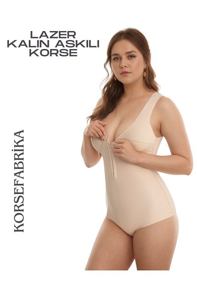 KORSEFABRİKA Thick Strap Laser Recovery Bodysuit with Snap Fasteners and Agrafes