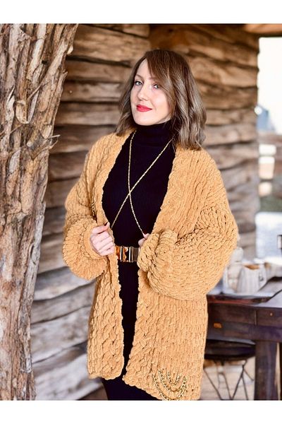 Zuviel Deco Handmade Chain detailed knitted chunky cardigan, plush cardigan