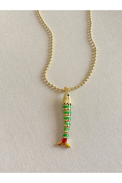 FIERA JEWELRY Fish Model Green Detail Movable Steel Necklace