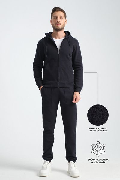 Shooter Ανδρικό Σετ Φούτερ Winter Navy Blue - Hoodie and Lamb Look
