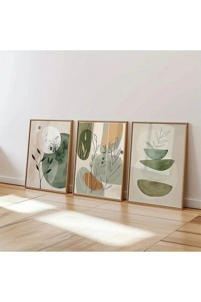 NT Handmade Natural Wood Framed Uv Printing Set of 3 Abstract Pattern Paintings – Modern & Stylish Wall Decor