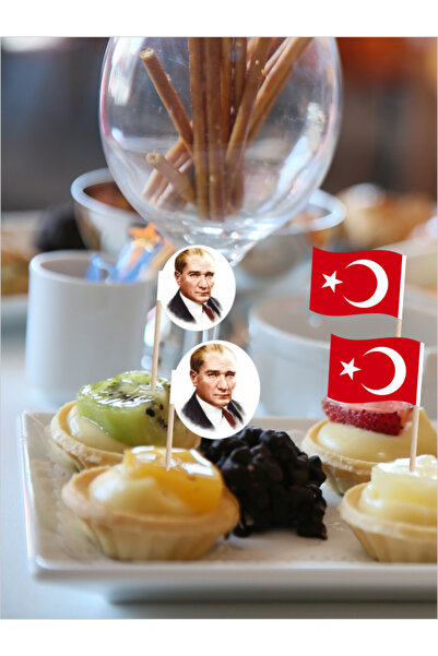 Home 10 cm, 50 adet - 25 Atatürk ve 25 Türk Bayrağı Modeli - Bayrak Kürdan