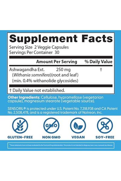 Doctor's Best Ashwagandha Featuring Sensoril 250 Mg, 60 Vegetarian Tablets