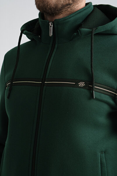 Shooter Ανδρικό σετ χειμερινής φόρμας σε σκούρο πράσινο χρώμα με κουκούλα με τρεις κλωστές κανονική εφαρμογή