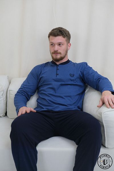 Pijamia Blue Buttoned Long Sleeve Men's Pajama Set