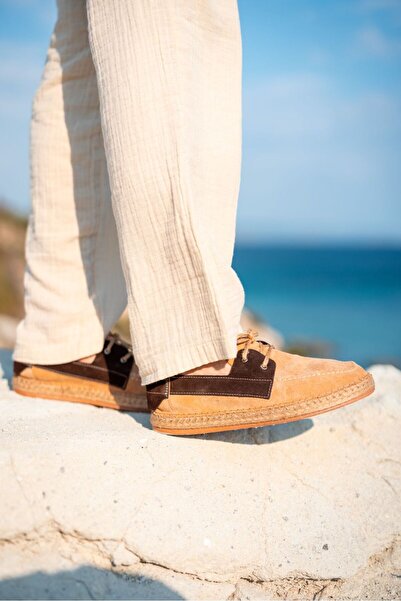 by selvi Lukka Shoes Fleur Genuine Leather Beige Garnished Lace up Espadrille