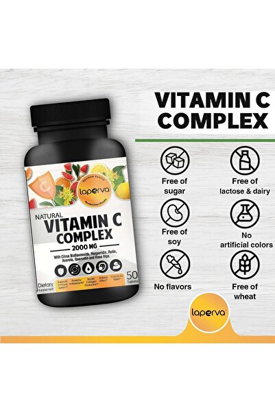 Laperva Natural Vitamin C Complex, 2000 Mg, 50 Tablets,support And Strengthen Immune Health.