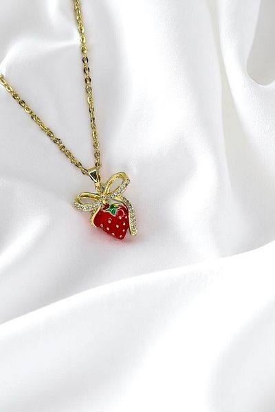 Lynare Strawberry Necklace with Ribbon 316L Stainless Steel Necklace