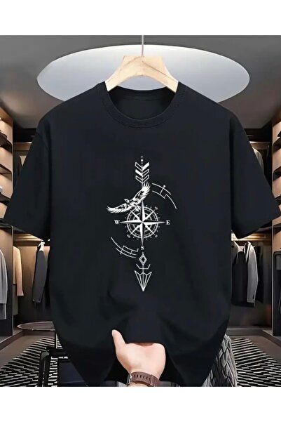 Panda Baskı Tekstil تيشيرت كبير الحجم بتصميم خاص مطبوع عليه نسر بوصلة