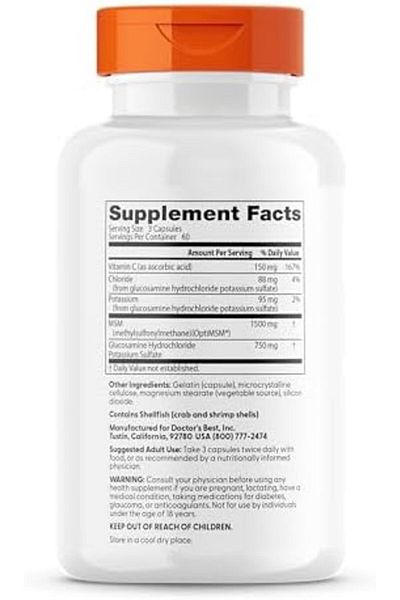 Doctor's Best Synergistic Glucosamine Msm-180 Capsule With Opti Msm, Non-gmo, Gluten Free, Soy Free, Joint Support