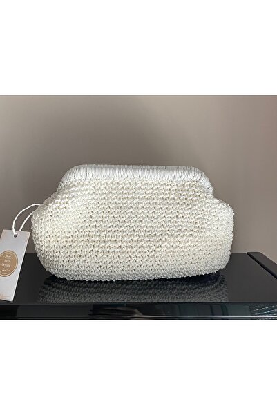 PeriStore حقيبة يد منسوجة يدويًا من القش الأبيض مقاس 25 × 20 سم