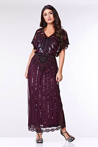 GATSBYLADY LONDON Angelina Maxi Flapper Dress in Plum