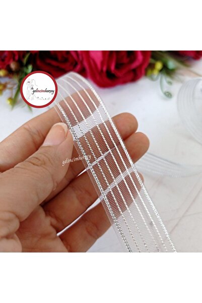 Gelincimherşey شريط أورجانزا مخطط باللون الفضي بطول 4 أمتار لتزيين الحزمة
