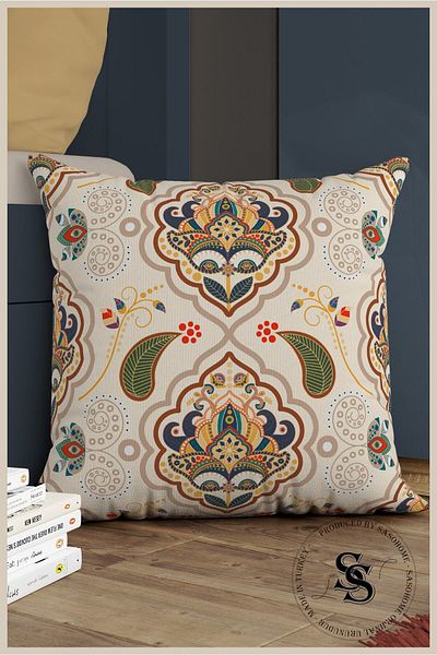 SasoHome Husă de pernă cu fundal otoman, cu modele artizanale, imprimată digitală 3D, serie etnică.
