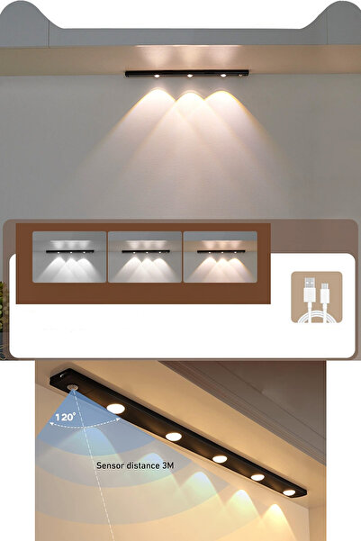 Neovista 40 Cm Siyah 3w Slim Led Kabin Armatürü Hareket Sensörlü Dekoratif Ge...