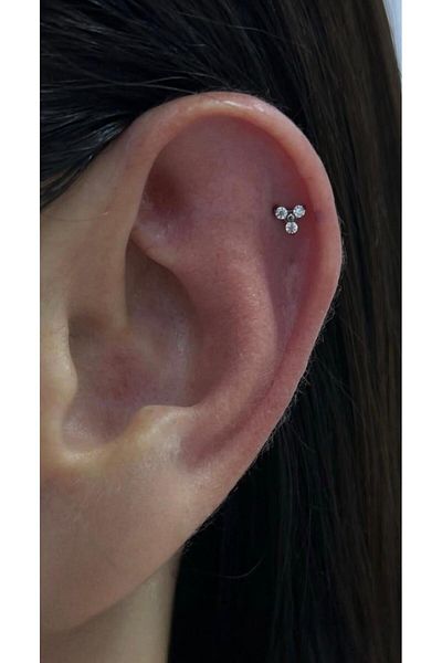 Arescollection 1 Piece G23 Titanium (Titanium) Zircon Stone Tragus Helix Conch Lobe Compatible Piercing