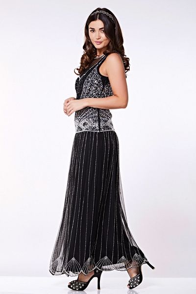 GATSBYLADY LONDON Elaina Drop Waist Flapper Maxi Dress in Black