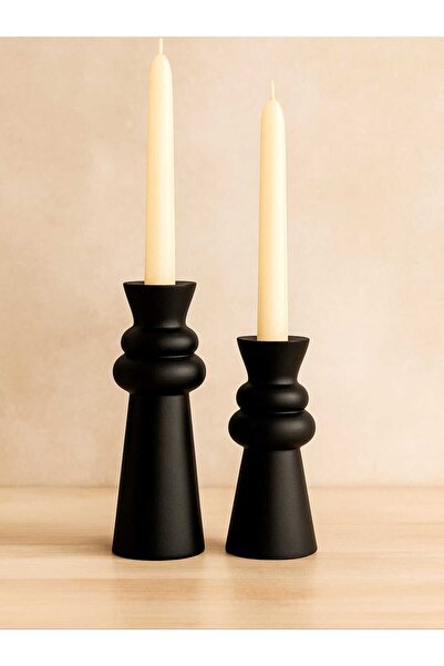 mebaconcept El Yapımı Siyah Ahşap Şamdan Seti (2'Lİ) – 15 Cm & 12.5 Cm – Rust...