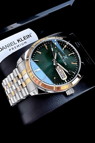 Daniel Klein Premium Men's Wristwatch 3 Atm Waterproof Silver Color Steel Strap + Natural Stone Bracelet