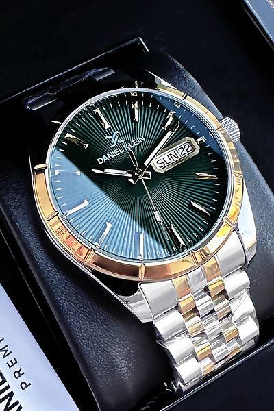 Daniel Klein Premium Men's Wristwatch 3 Atm Waterproof Silver Color Steel Strap + Natural Stone Bracelet